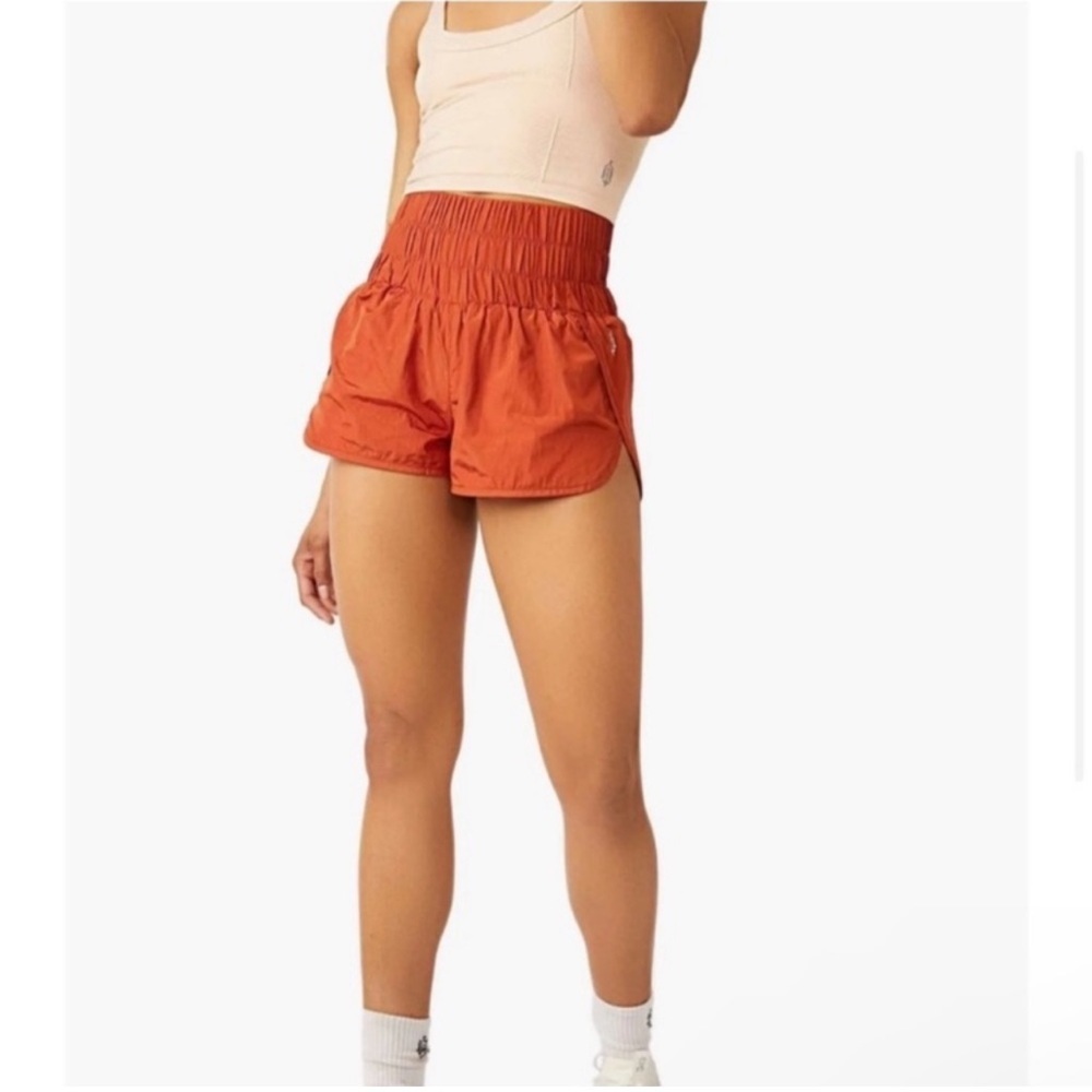 FP Movement Free People Hot Shot Shorts Orange Rust Smocked Running Size M